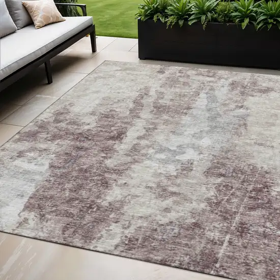 Plum And Ivory Abstract Washable Indoor Outdoor Area Rug Photo 1