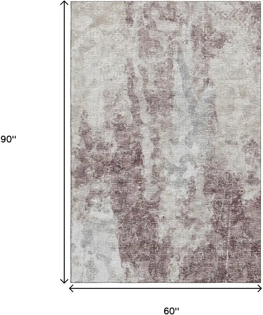 Plum And Ivory Abstract Washable Indoor Outdoor Area Rug Photo 3