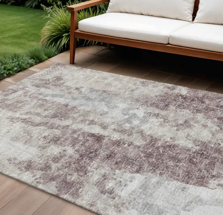 Plum And Ivory Abstract Washable Indoor Outdoor Area Rug Photo 1