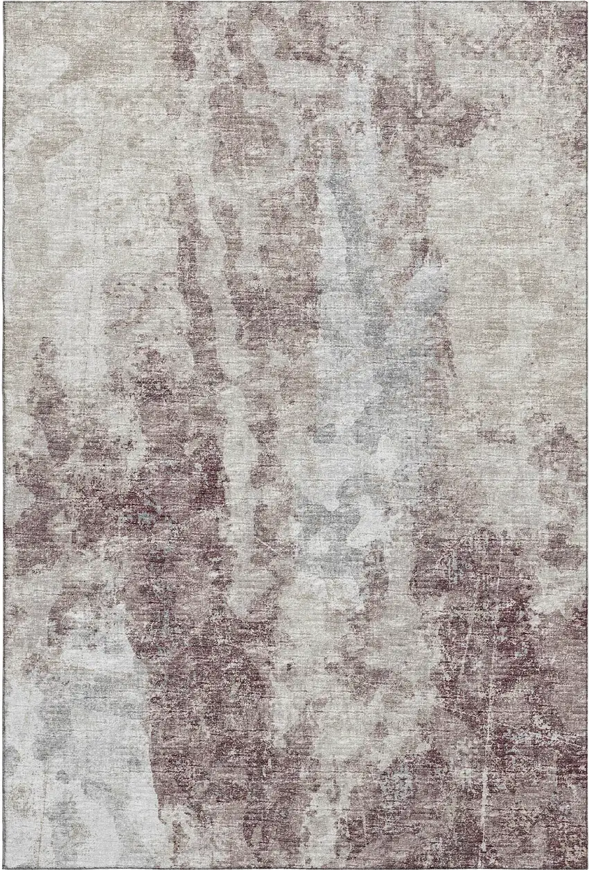 Plum And Ivory Abstract Washable Indoor Outdoor Area Rug Photo 2