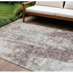 Photo of Plum And Ivory Abstract Washable Indoor Outdoor Area Rug