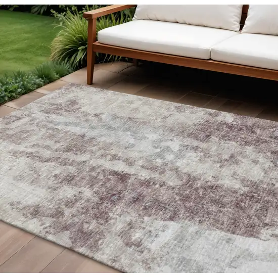 Plum And Ivory Abstract Washable Indoor Outdoor Area Rug Photo 1