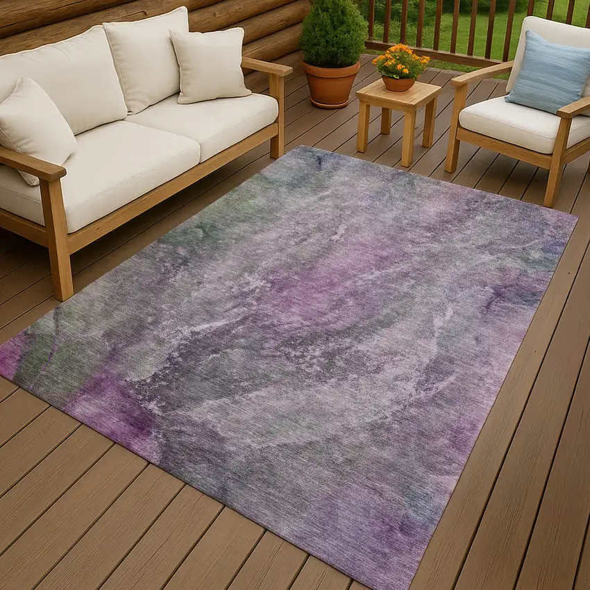 Plum And Ivory Abstract Washable Indoor Outdoor Area Rug Photo 9
