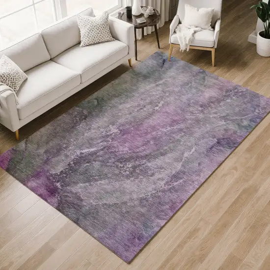 Plum And Ivory Abstract Washable Indoor Outdoor Area Rug Photo 8