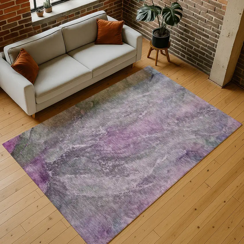 Plum And Ivory Abstract Washable Indoor Outdoor Area Rug Photo 9