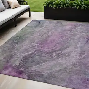 Photo of Plum And Ivory Abstract Washable Indoor Outdoor Area Rug