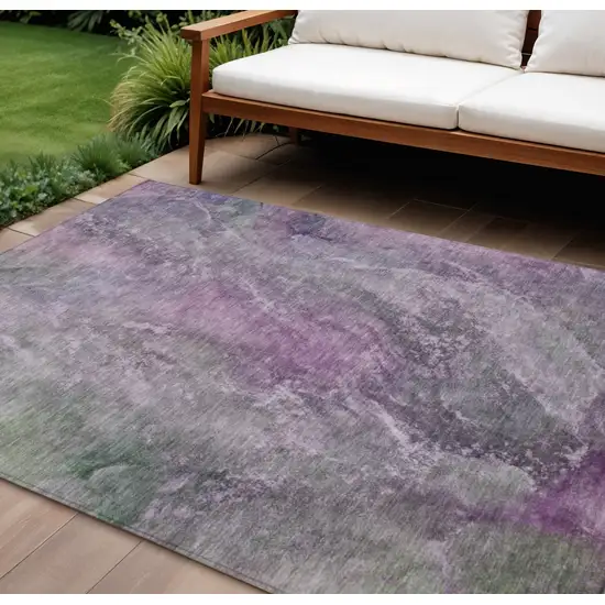 Plum And Ivory Abstract Washable Indoor Outdoor Area Rug Photo 1