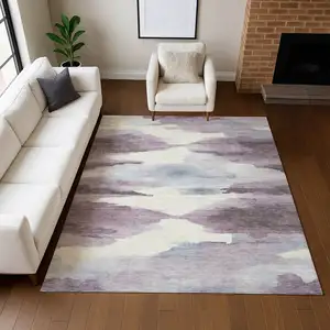 Photo of Plum And Ivory Abstract Washable Indoor Outdoor Area Rug