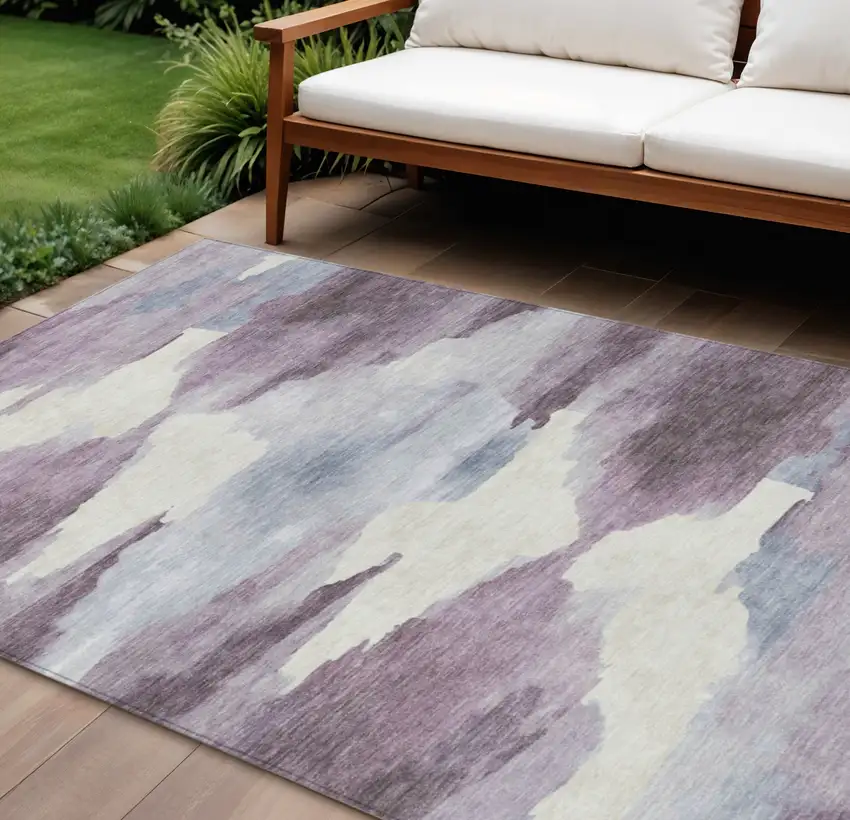 Plum And Ivory Abstract Washable Indoor Outdoor Area Rug Photo 1