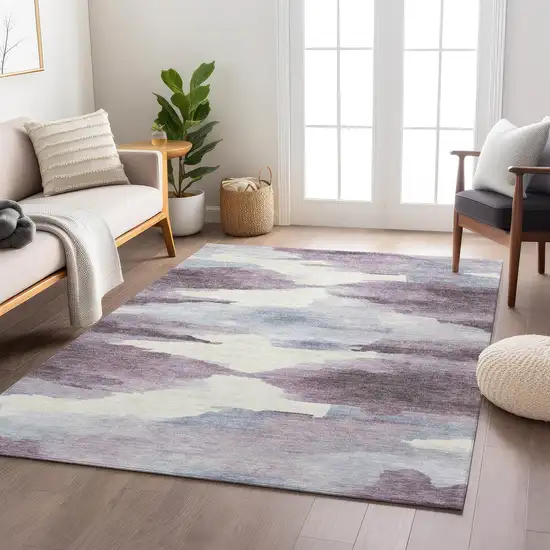Plum And Ivory Abstract Washable Indoor Outdoor Area Rug Photo 9