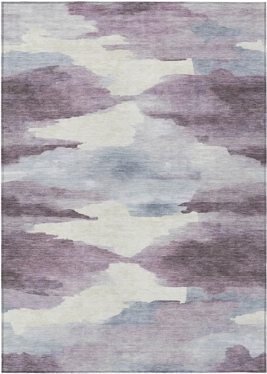 Plum And Ivory Abstract Washable Indoor Outdoor Area Rug Photo 2