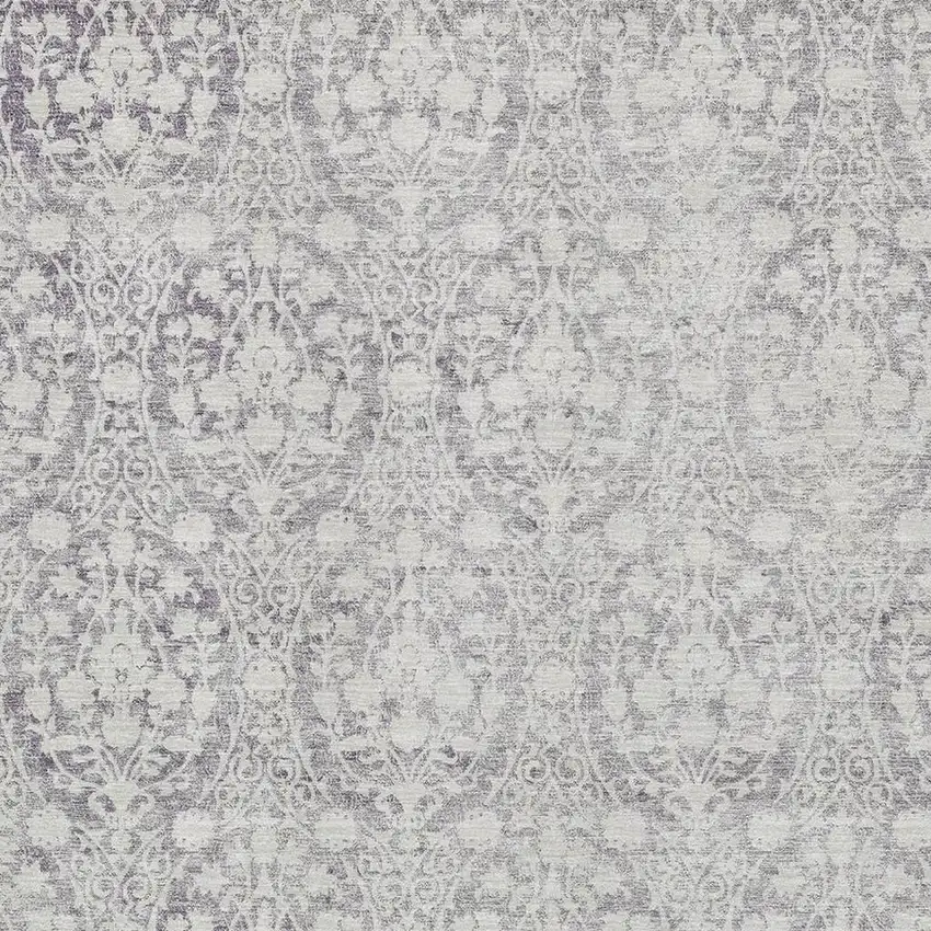 Plum And Ivory Damask Washable Area Rug With UV Protection Photo 2