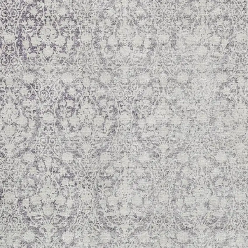 Plum And Ivory Damask Washable Area Rug With UV Protection Photo 2