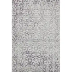 Photo of Plum And Ivory Damask Washable Area Rug With UV Protection