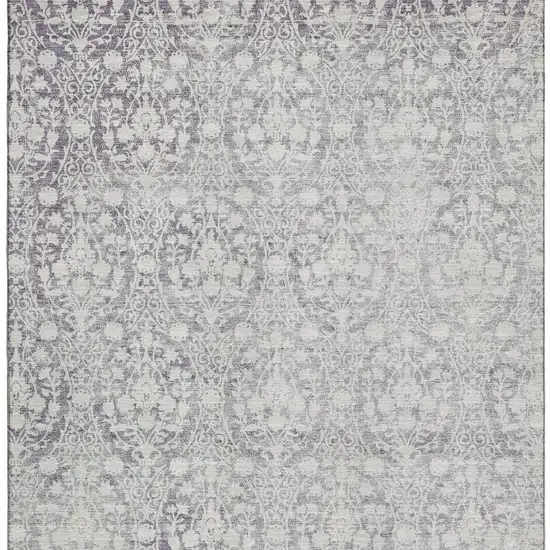 Plum And Ivory Damask Washable Area Rug With UV Protection Photo 3