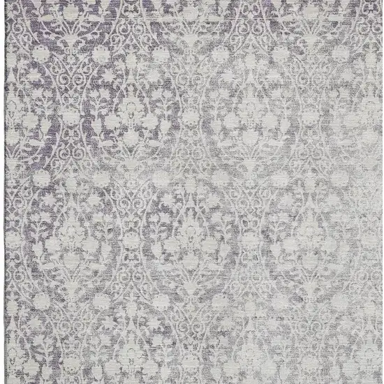 Plum And Ivory Damask Washable Area Rug With UV Protection Photo 2