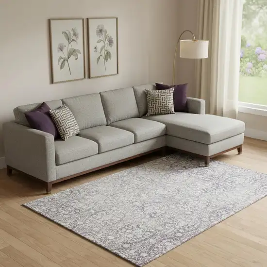 Plum And Ivory Damask Washable Area Rug With UV Protection Photo 2