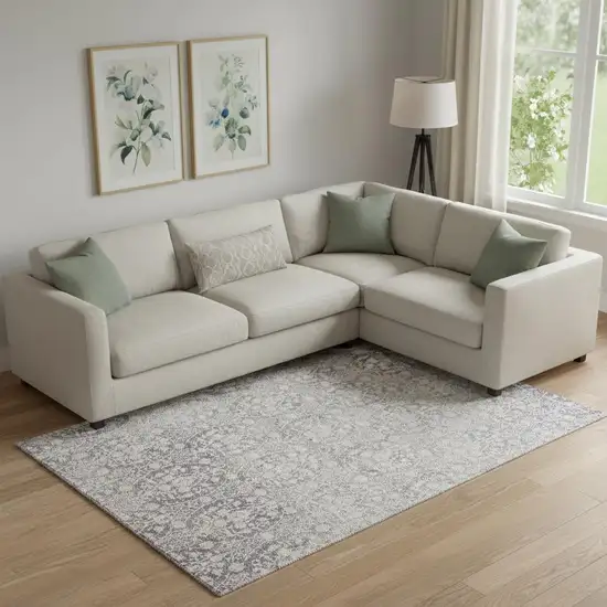 Plum And Ivory Damask Washable Area Rug With UV Protection Photo 2