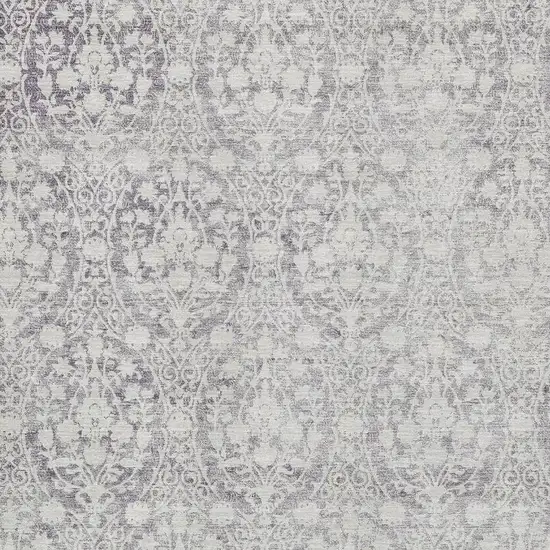 Plum And Ivory Damask Washable Area Rug With UV Protection Photo 2