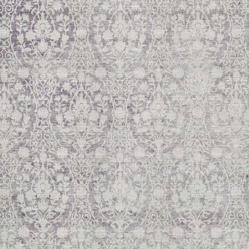 Plum And Ivory Damask Washable Area Rug With UV Protection Photo 2