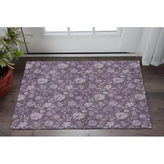 Plum And Ivory Floral Washable Area Rug With UV Protection Photo 2