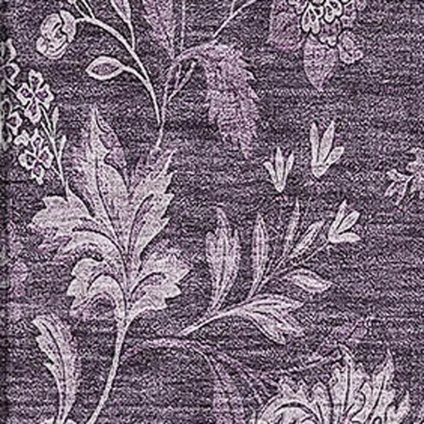 Plum And Ivory Floral Washable Area Rug With UV Protection Photo 3