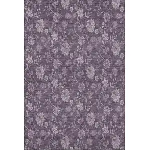 Photo of Plum And Ivory Floral Washable Area Rug With UV Protection