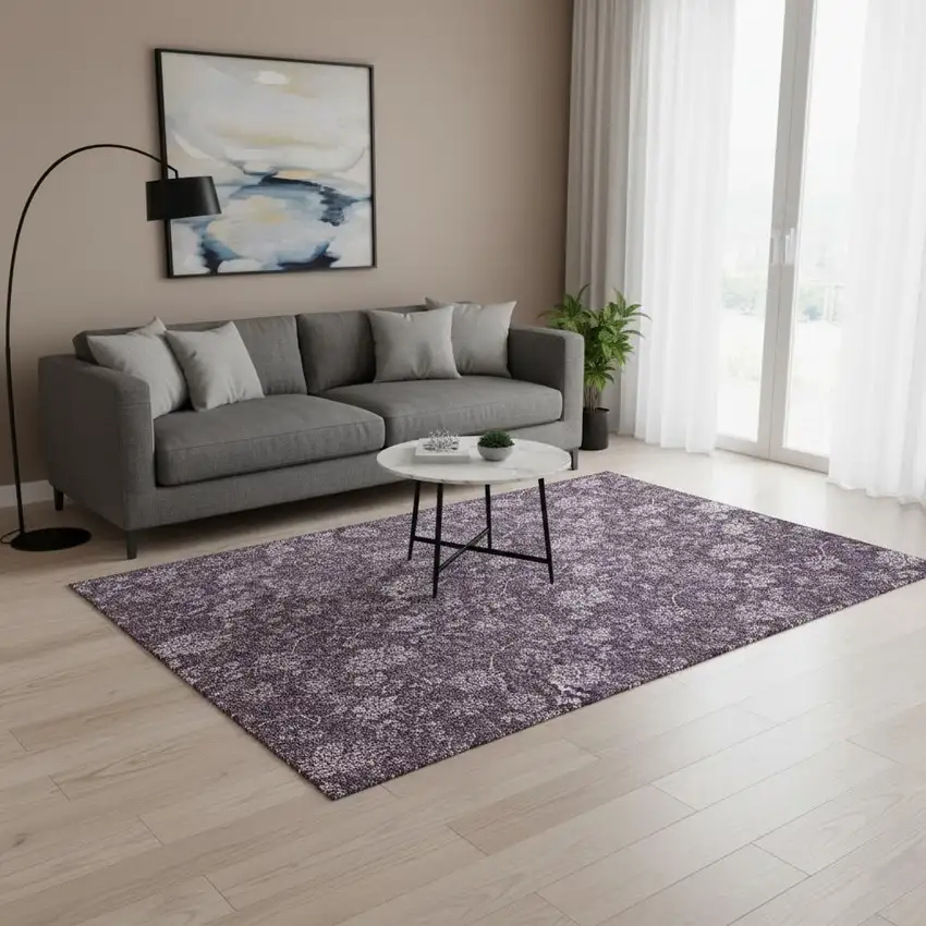 Plum And Ivory Floral Washable Area Rug With UV Protection Photo 2