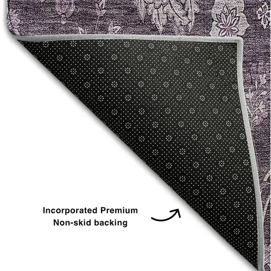 Plum And Ivory Floral Washable Area Rug With UV Protection Photo 8