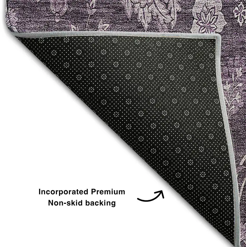 Plum And Ivory Floral Washable Area Rug With UV Protection Photo 8