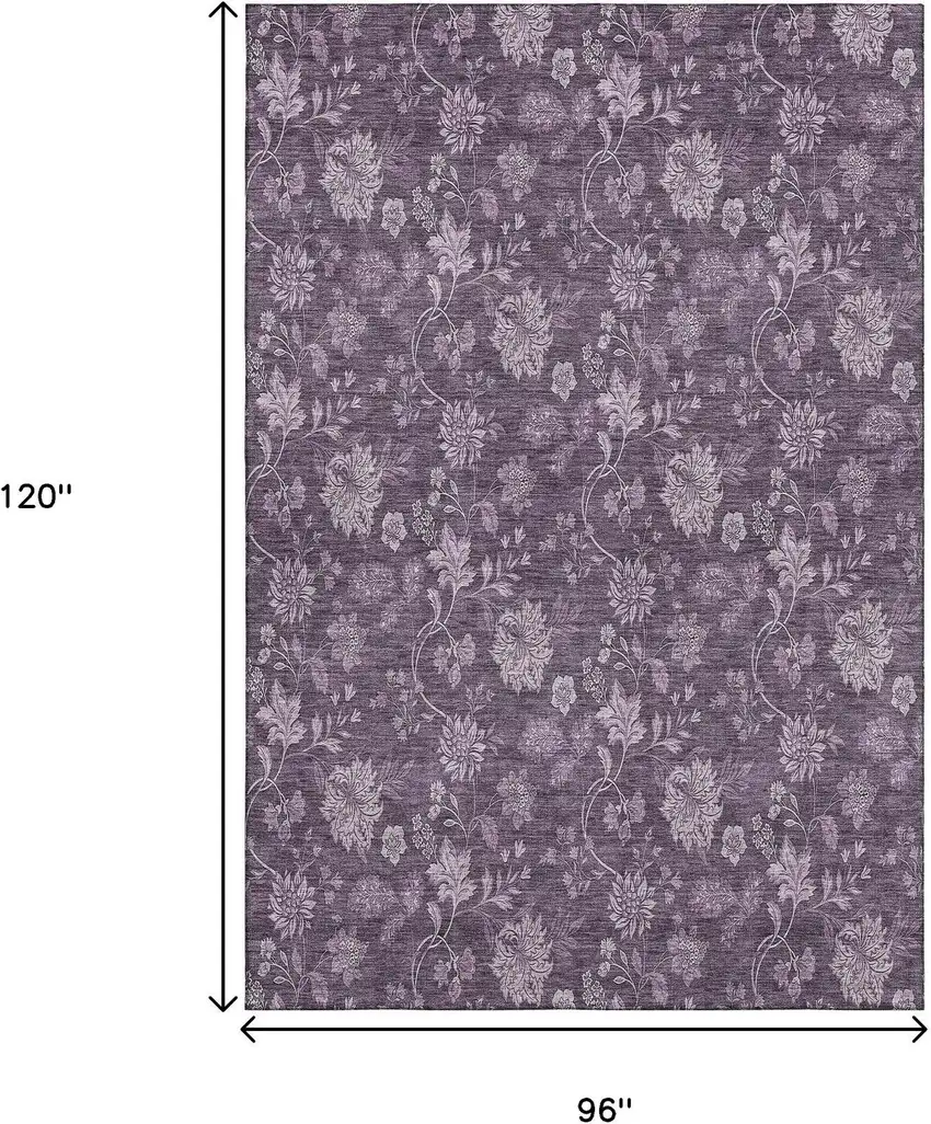 Plum And Ivory Floral Washable Area Rug With UV Protection Photo 3