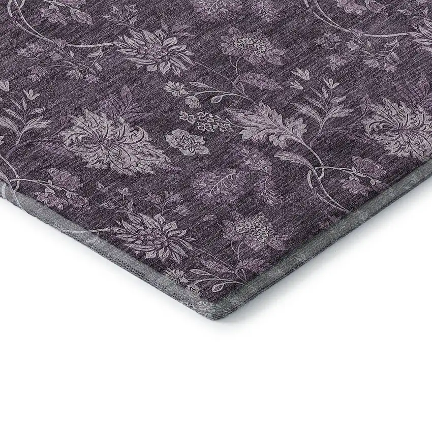 Plum And Ivory Floral Washable Area Rug With UV Protection Photo 7