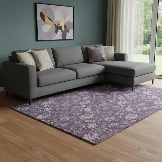 Plum And Ivory Floral Washable Area Rug With UV Protection Photo 1