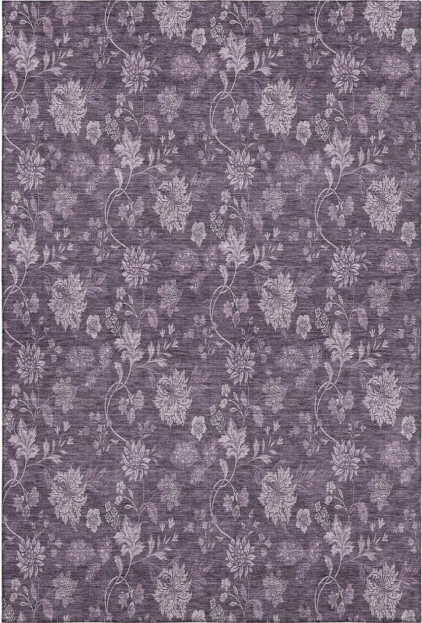 Plum And Ivory Floral Washable Area Rug With UV Protection Photo 2