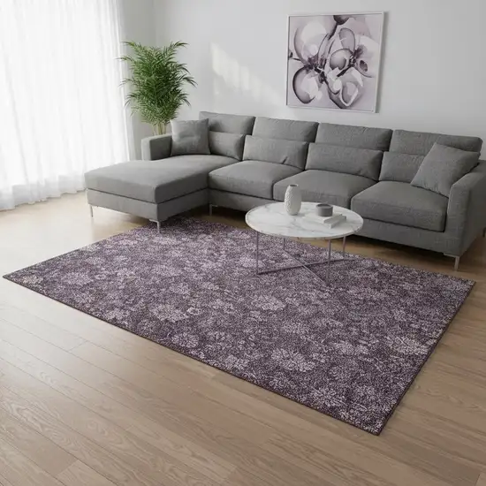 Plum And Ivory Floral Washable Area Rug With UV Protection Photo 3