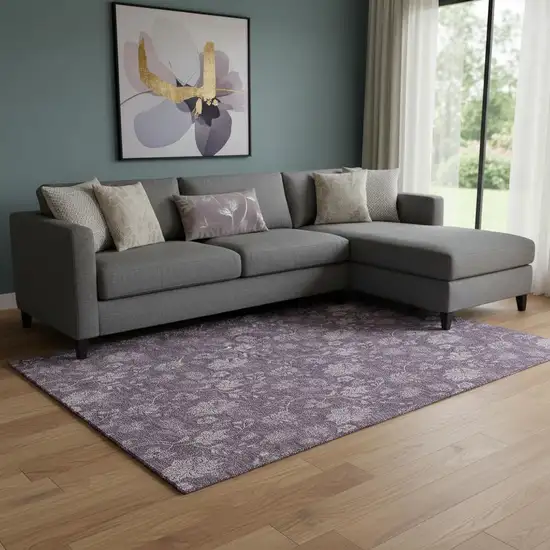 Plum And Ivory Floral Washable Area Rug With UV Protection Photo 1