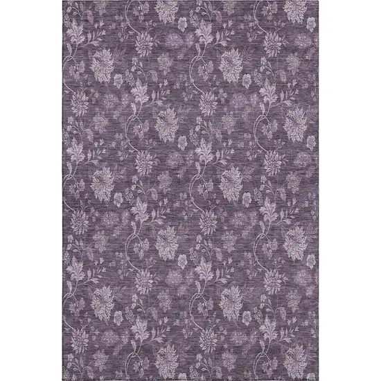 Plum And Ivory Floral Washable Area Rug With UV Protection Photo 2