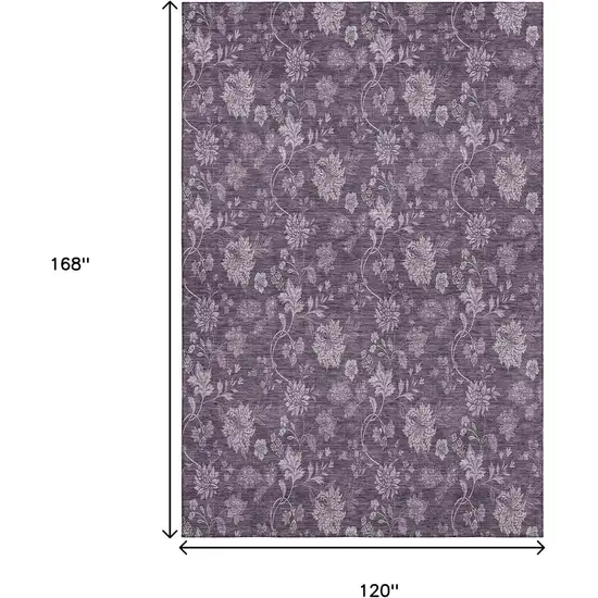 Plum And Ivory Floral Washable Area Rug With UV Protection Photo 3