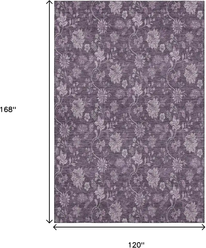 Plum And Ivory Floral Washable Area Rug With UV Protection Photo 3