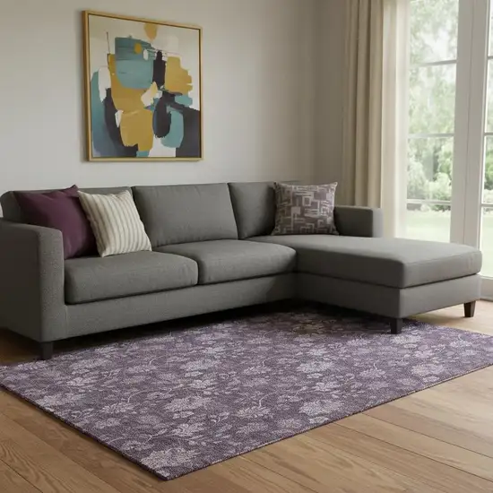 Plum And Ivory Floral Washable Area Rug With UV Protection Photo 1