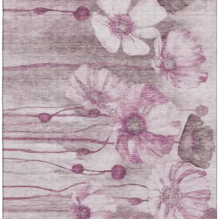 Plum And Ivory Floral Washable Area Rug With UV Protection Photo 3