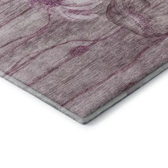 Plum And Ivory Floral Washable Area Rug With UV Protection Photo 8