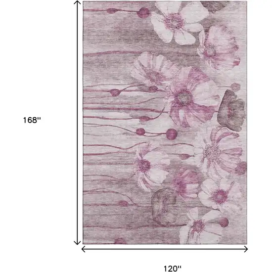 Plum And Ivory Floral Washable Area Rug With UV Protection Photo 3