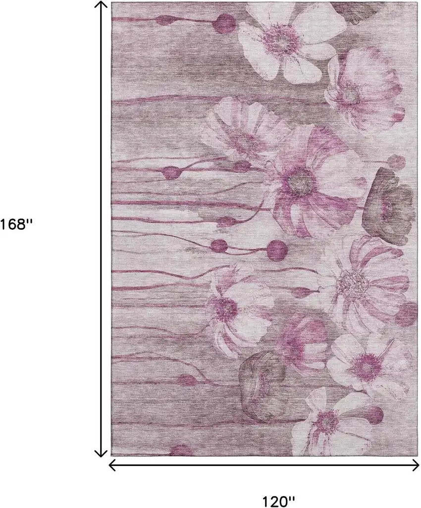 Plum And Ivory Floral Washable Area Rug With UV Protection Photo 3