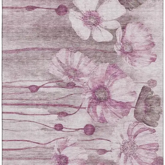 Plum And Ivory Floral Washable Area Rug With UV Protection Photo 4