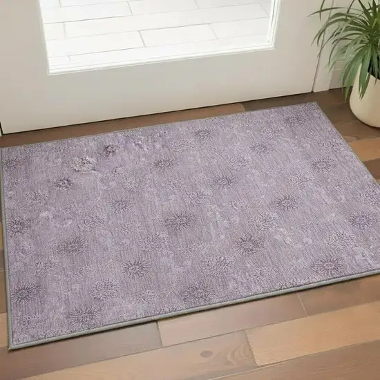 Plum And Ivory Floral Washable Area Rug With UV Protection Photo 2