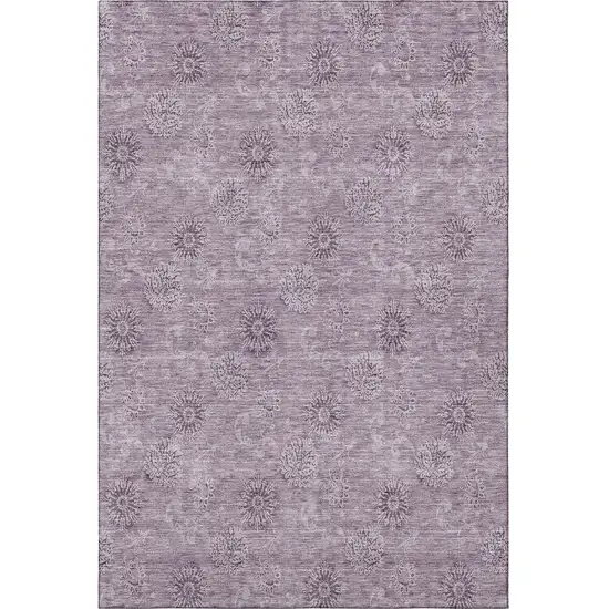 Plum And Ivory Floral Washable Area Rug With UV Protection Photo 4