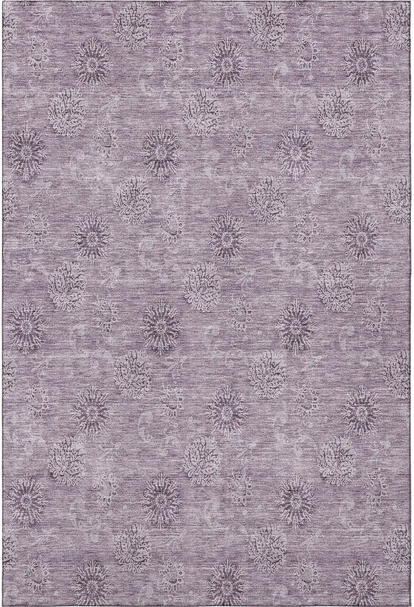 Plum And Ivory Floral Washable Area Rug With UV Protection Photo 4