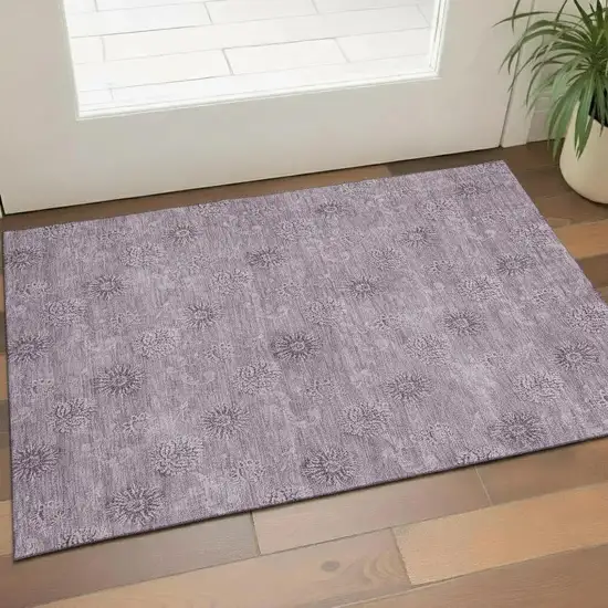 Plum And Ivory Floral Washable Area Rug With UV Protection Photo 1