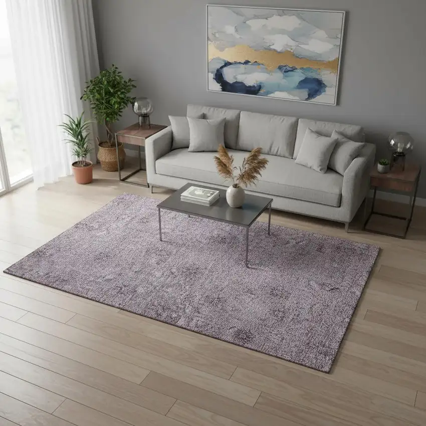 Plum And Ivory Floral Washable Area Rug With UV Protection Photo 2